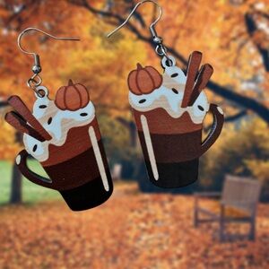 Pumpkin Spiced Latte Wooden Drop Earrings